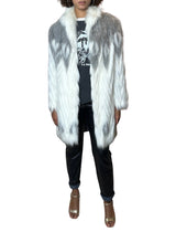 Original 1970's Vintage White / Grey Fox Faux Fur Coat UK 8 - 16