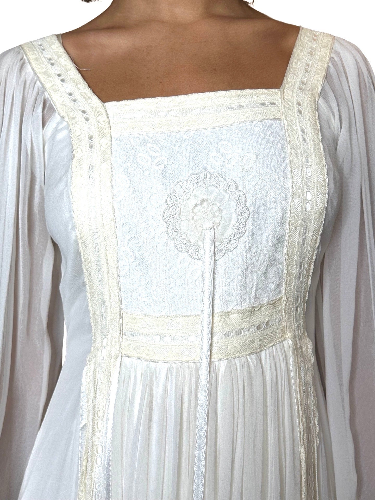 1970's Incredible Vintage White / Cream Silk Lace Wedding Dress UK 8 - 10