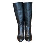 Original Vintage 1980's Black Leather Boots UK 5.5