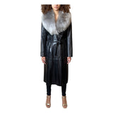 Original 1970's Vintage Black Leather & Sheepskin Coat UK 12 - 16
