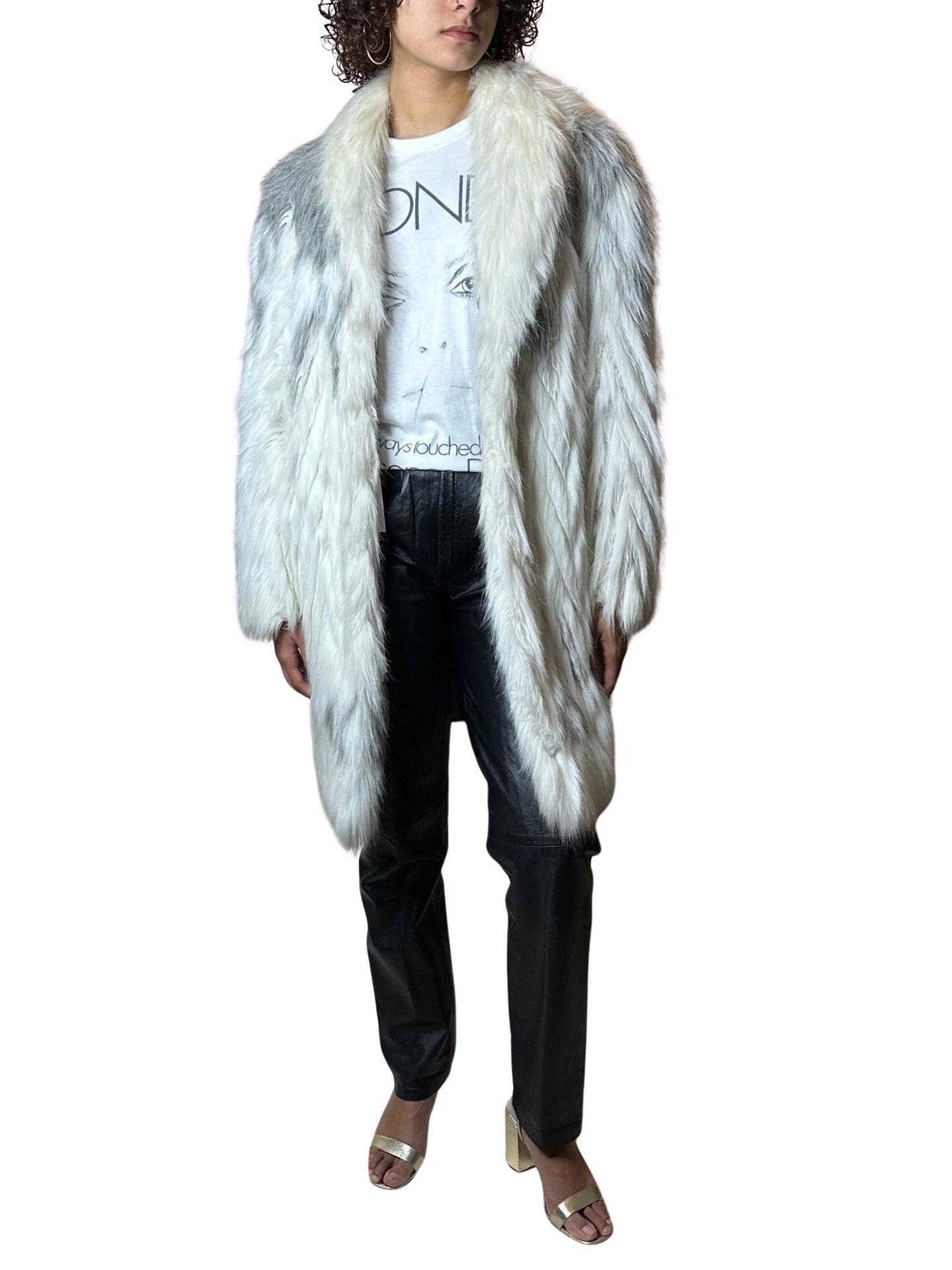 Gorgeous Original Vintage 1970's White / Grey Faux Fur Coat UK 8 - 14