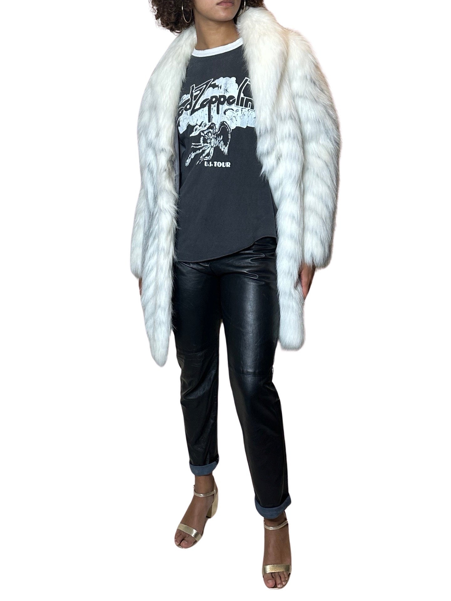 Original 1970's Vintage White Faux Fox Fur Coat UK 8 - 14