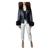 Super Cute Original Vintage 1980's Black Leather & Sheepskin Coat UK 8 - 12