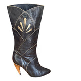 Incredible 1980's Original Vintage Black & Gold Boots UK 5