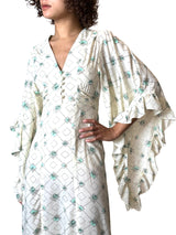 1970's Vintage Cream Printed Angel Sleeve Wedding Dress UK 8 - 14