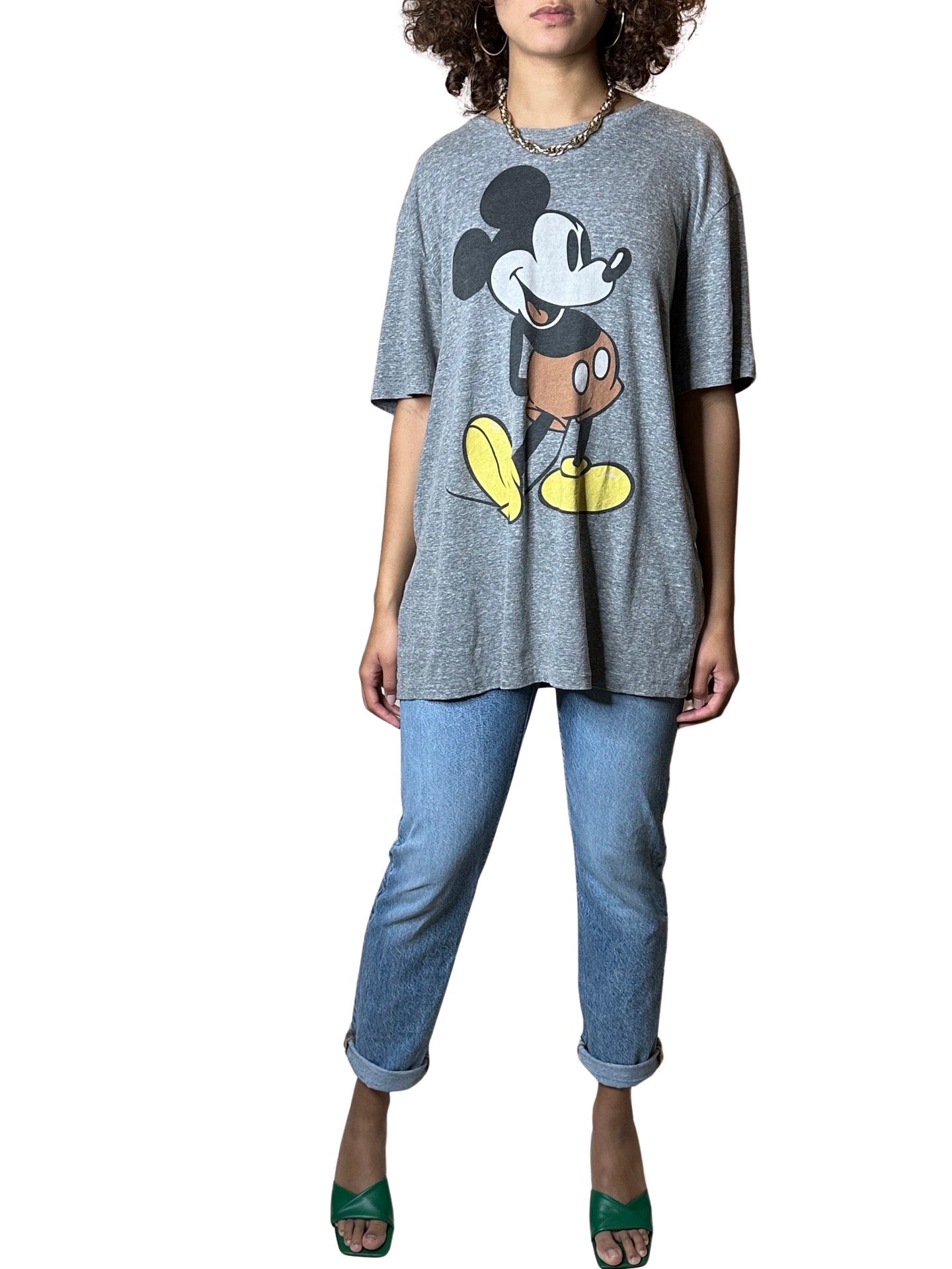 Original 1990's Vintage Disney Mickey Mouse Grey T Shirt UK 8 - 14