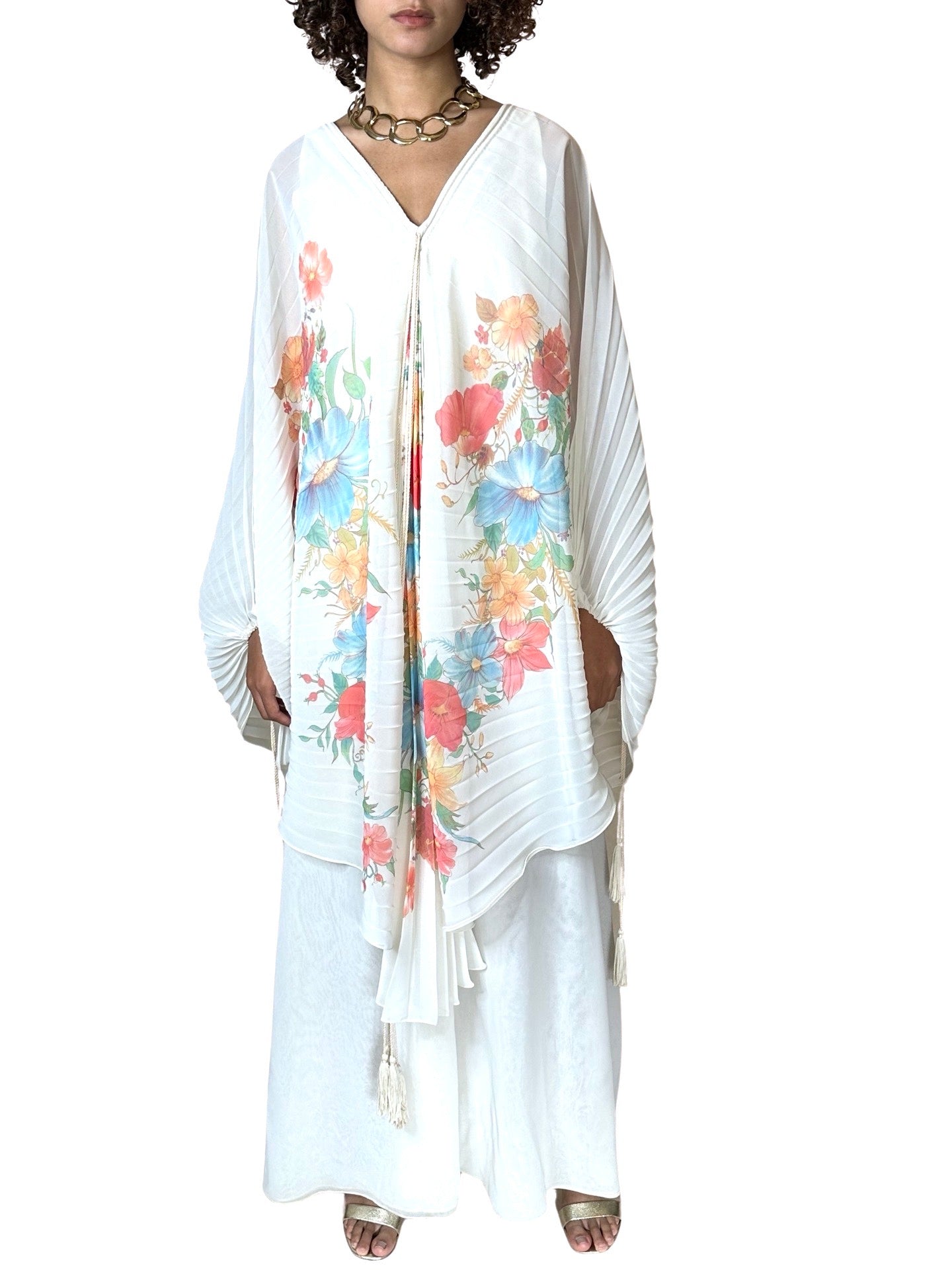 1970's Sensational Vintage Cream Floral Pleated Wedding Dress UK 8 - 14