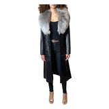 Original 1970's Vintage Black Leather & Sheepskin Coat UK 12 - 16