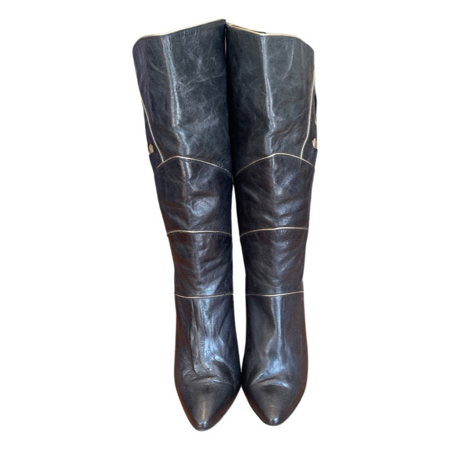 Incredible 1980's Original Vintage Black & Gold Boots UK 5