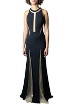 1970'S Vintage Black with Sheer Panelling Maxi Dress Uk 8 - 10