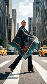 VASSILISA Scarf in Teal Colour: Bunnies and Florals Print