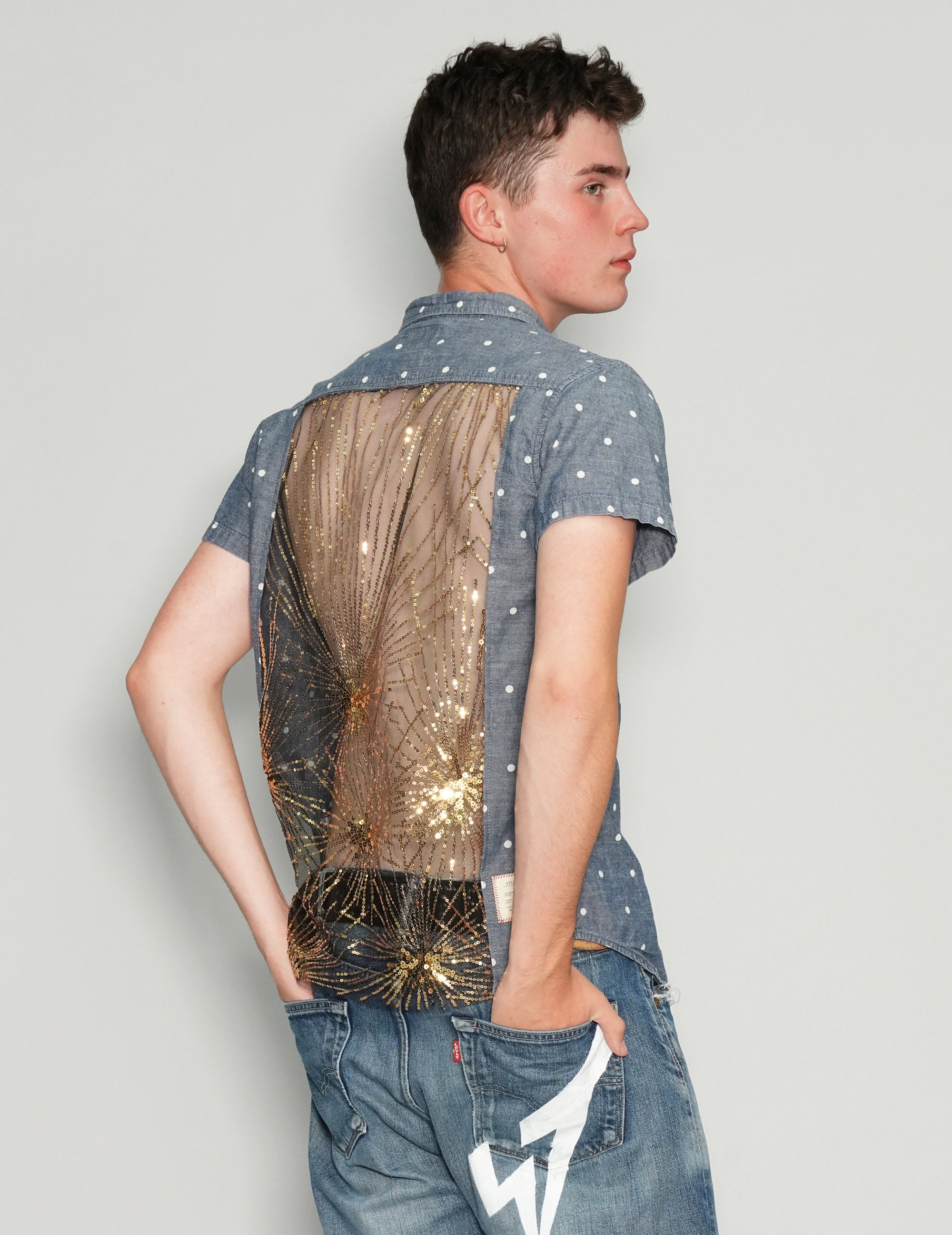 Party Back Polka-Dot Short Sleeve Shirt.