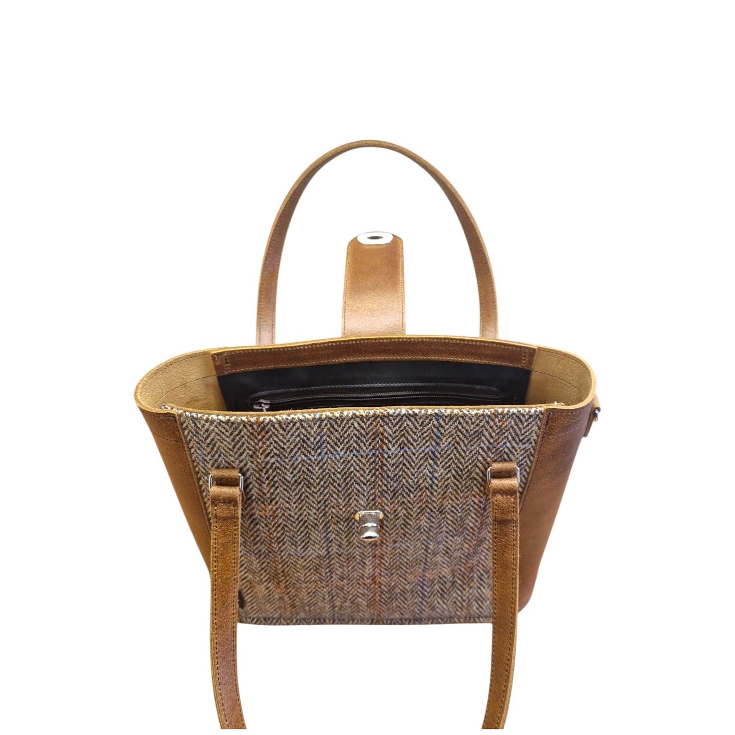 Tannery Tweed & Leather Mini Twist Lock Shopper Bag - Tan