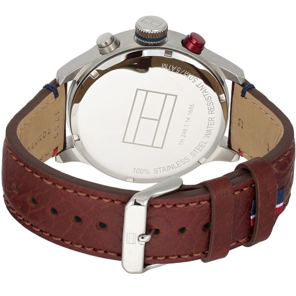 Tommy Hilfiger Men’s Watch Leather Brown Strap With Blue Dial And Silver Case 1791066