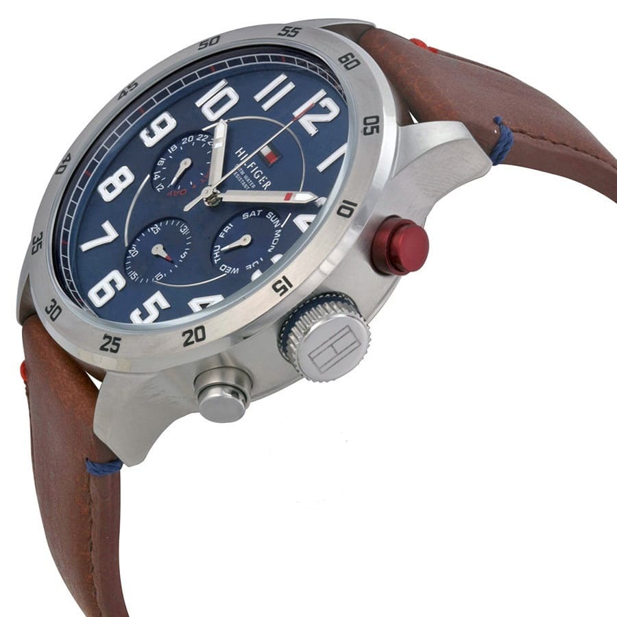Tommy Hilfiger Men’s Watch Leather Brown Strap With Blue Dial And Silver Case 1791066