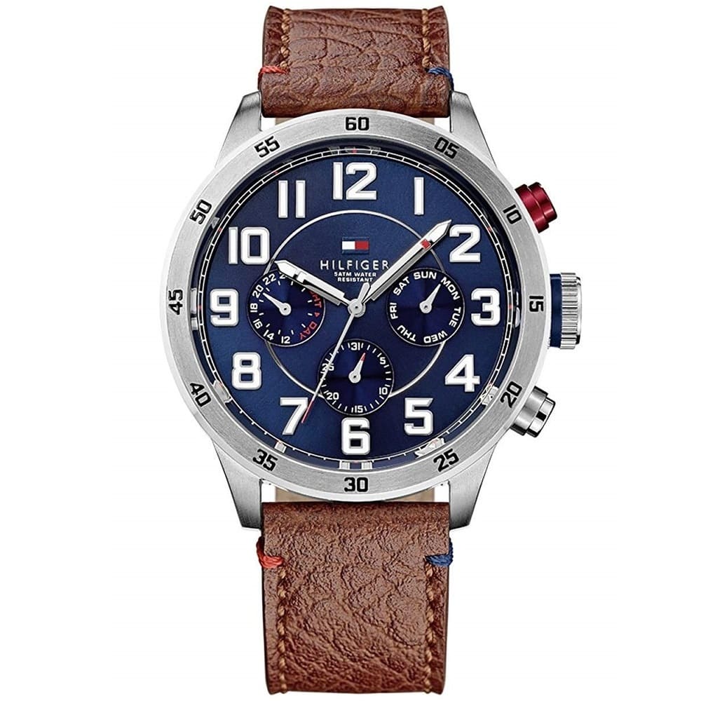 Tommy Hilfiger Men’s Watch Leather Brown Strap With Blue Dial And Silver Case 1791066