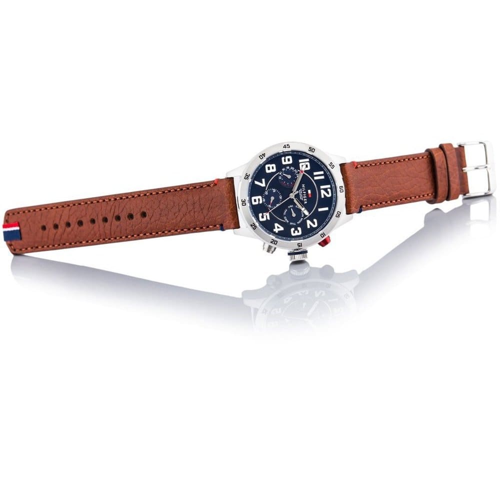 Tommy Hilfiger Men’s Watch Leather Brown Strap With Blue Dial And Silver Case 1791066
