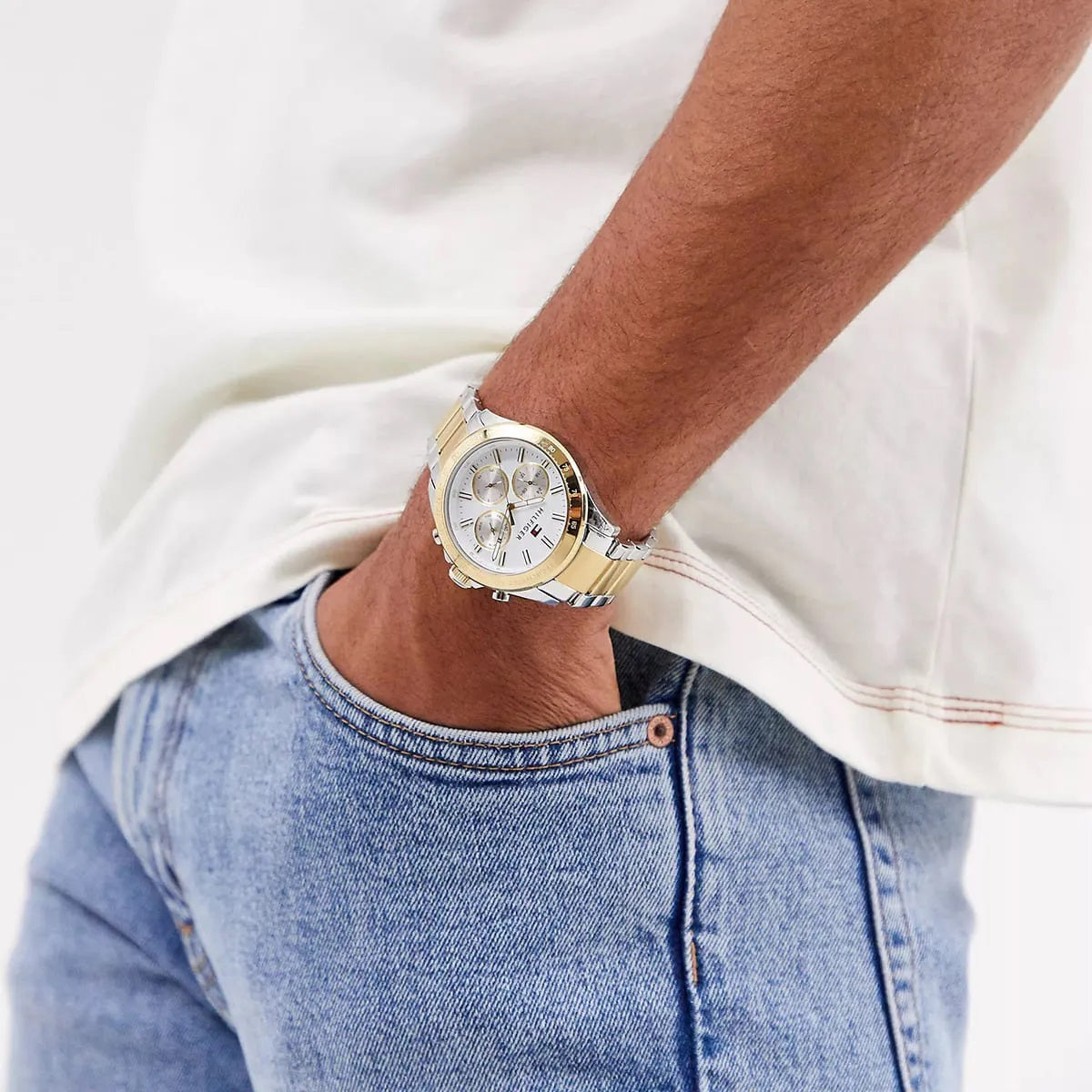 Tommy Hilfiger Men’s Watch Stainless Steel Silver And Gold Strap With White Dial 1791226