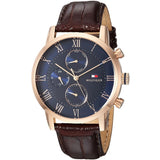 Tommy Hilfiger Men’s Watch Leather Brown Strap With Blue Dial And Gold Case 1791399
