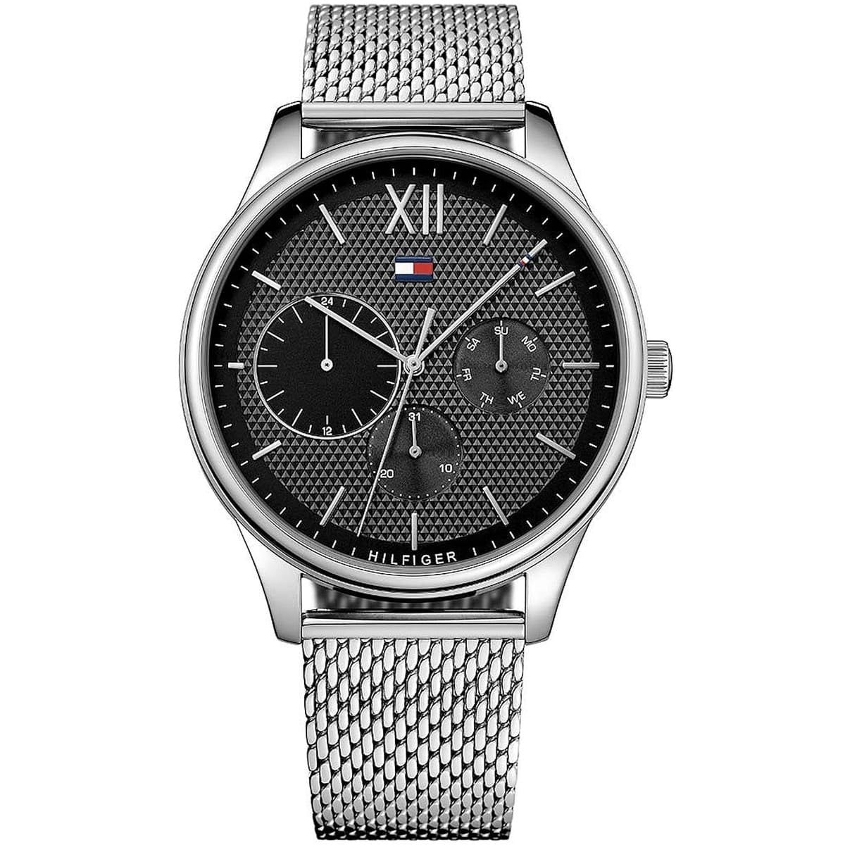 Tommy Hilfiger Men’s Watch Silver Mesh Band With Black Dial 1791415