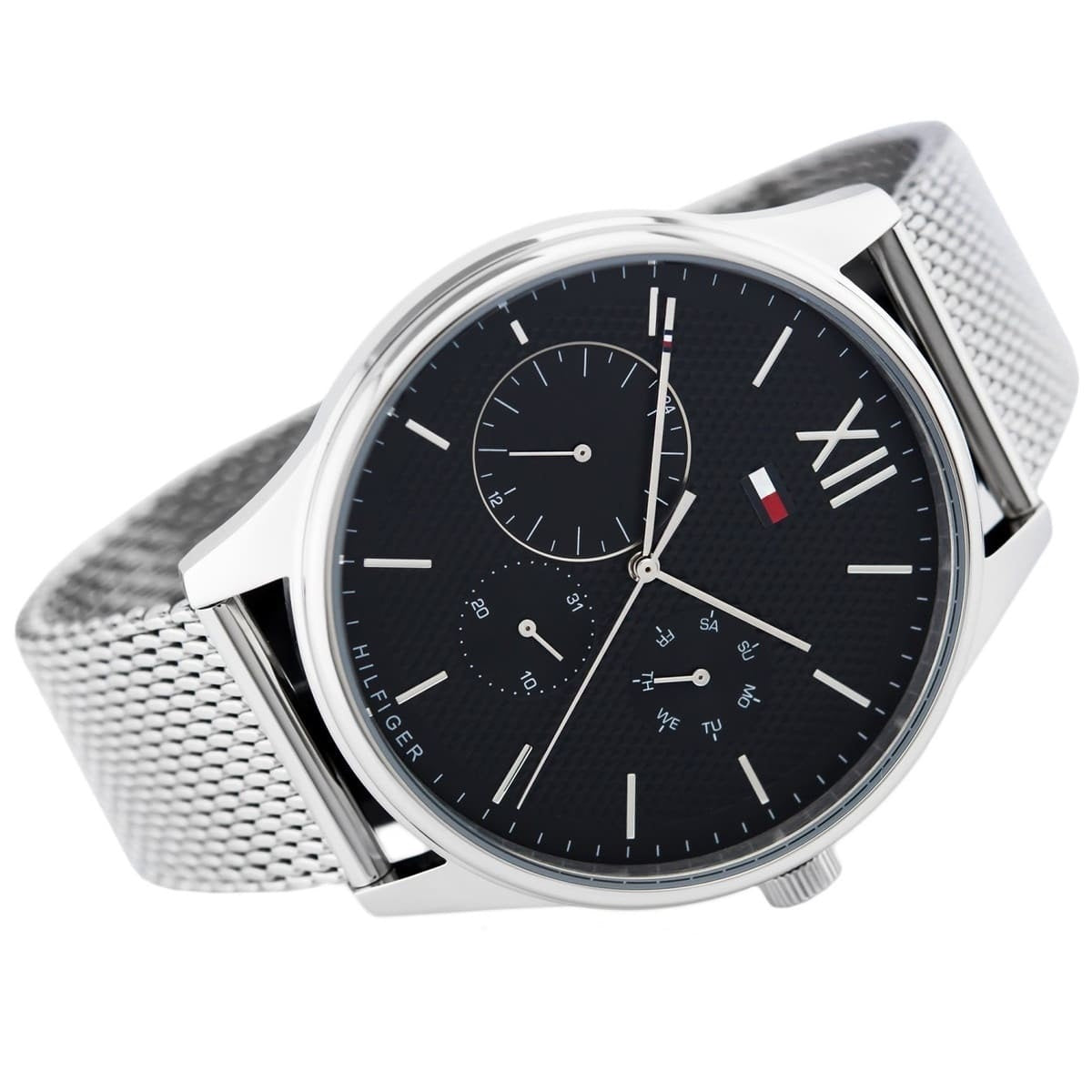 Tommy Hilfiger Men’s Watch Silver Mesh Band With Black Dial 1791415