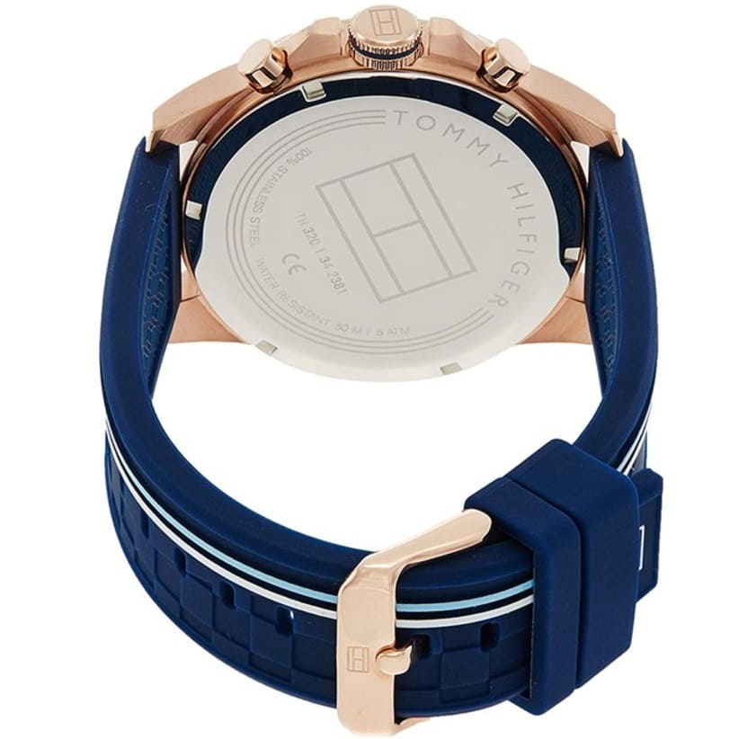 Tommy Hilfiger Men’s Watch Silicone Blue Strap With Blue Dial And Rose Gold Case 1791474