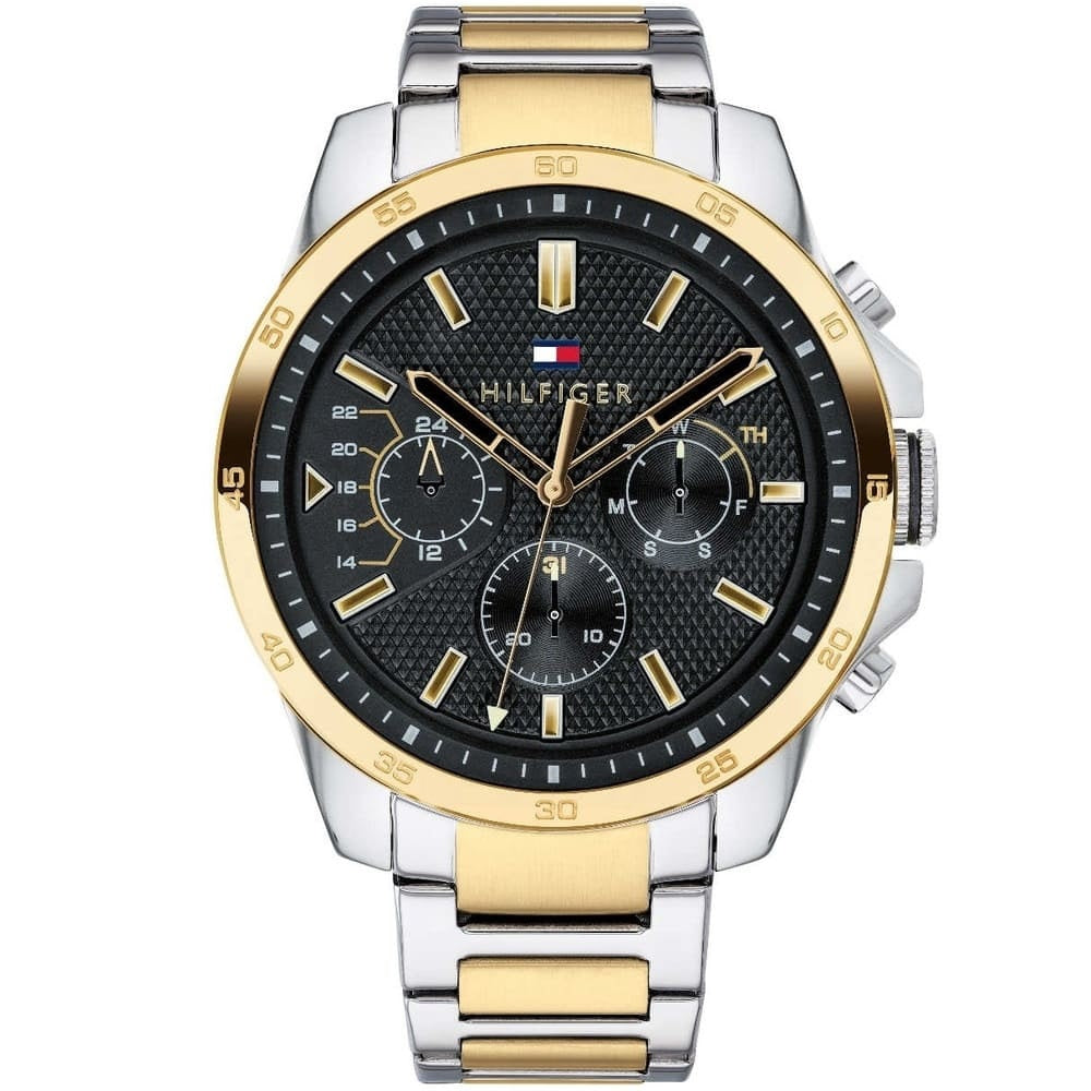 Tommy Hilfiger Men’s Watch Two-Tone Silver & Gold Strap With Black Dial 1791559
