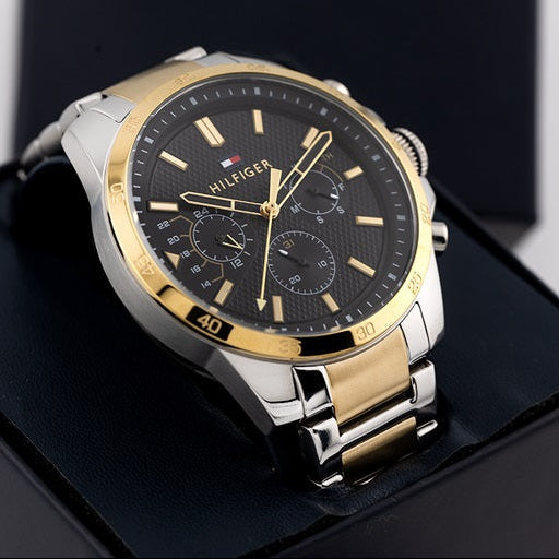 Tommy Hilfiger Men’s Watch Two-Tone Silver & Gold Strap With Black Dial 1791559