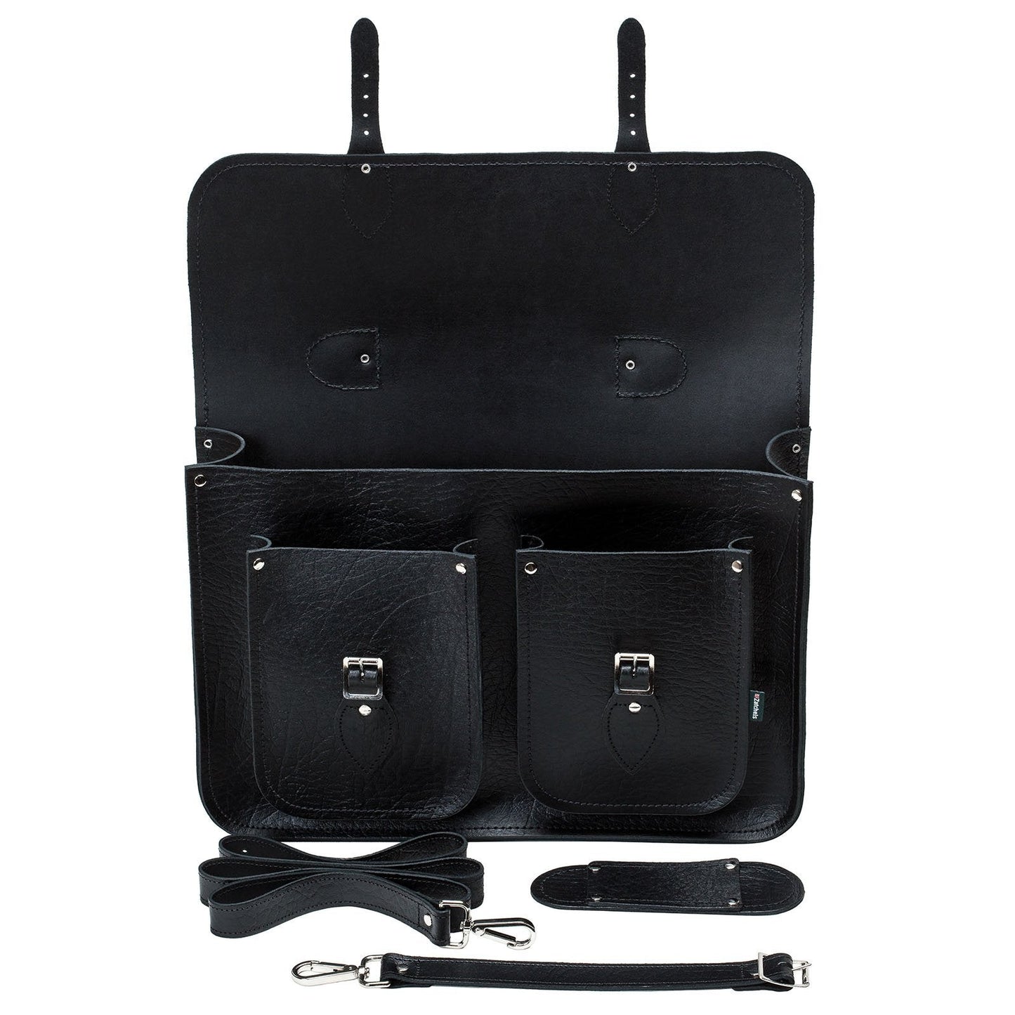 Twin Pocket Executive Handmade Leather Satchel - Black