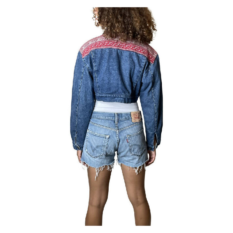 Original Vintage 1980's Denim & Floral Patch Jacket UK 8 - 10