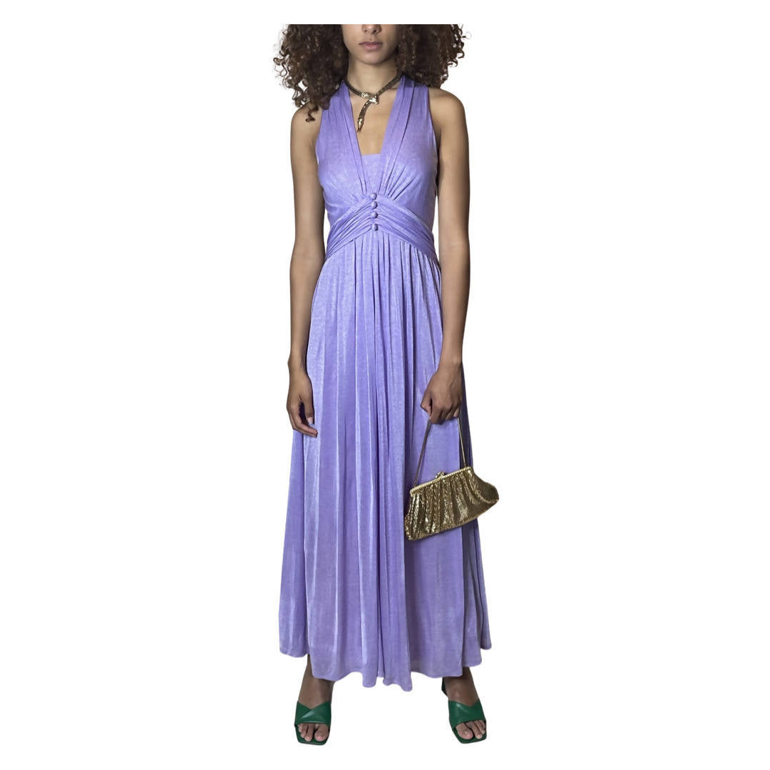 Gorgeous Original 1970's Vintage Purple Halter Neck Maxi Dress UK 8 - 10