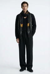 VASSILISA Scarf in Black Colour: Fur and Wolves Masks Print