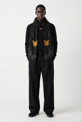 VASSILISA Scarf in Black Colour: Fur and Wolves Masks Print