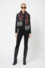 VASSILISA Scarf in Blue and Burgundy Colours: Mink Effect and Tails Print, XL
