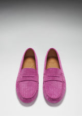 Women's Penny Driving Loafers, pink embossed suede