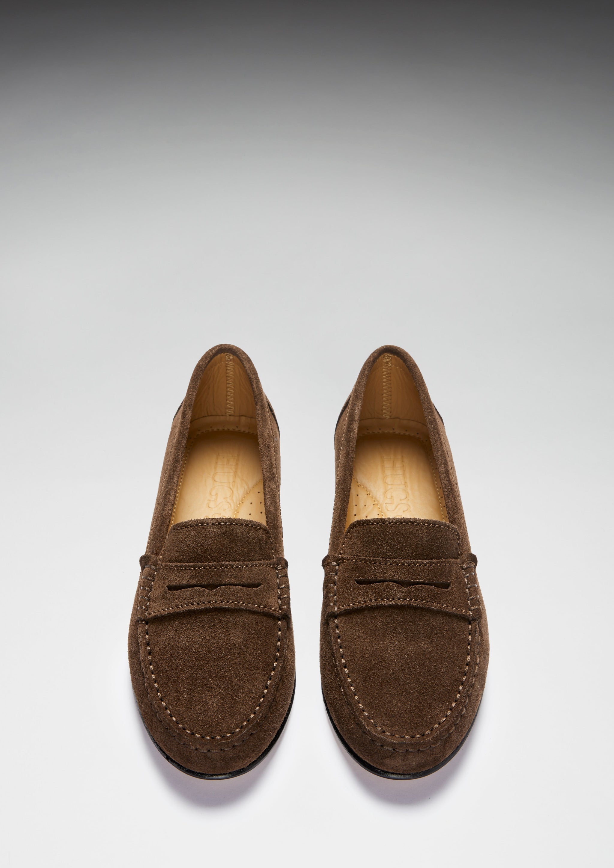 Women's Penny Loafers Leather Sole, brown suede