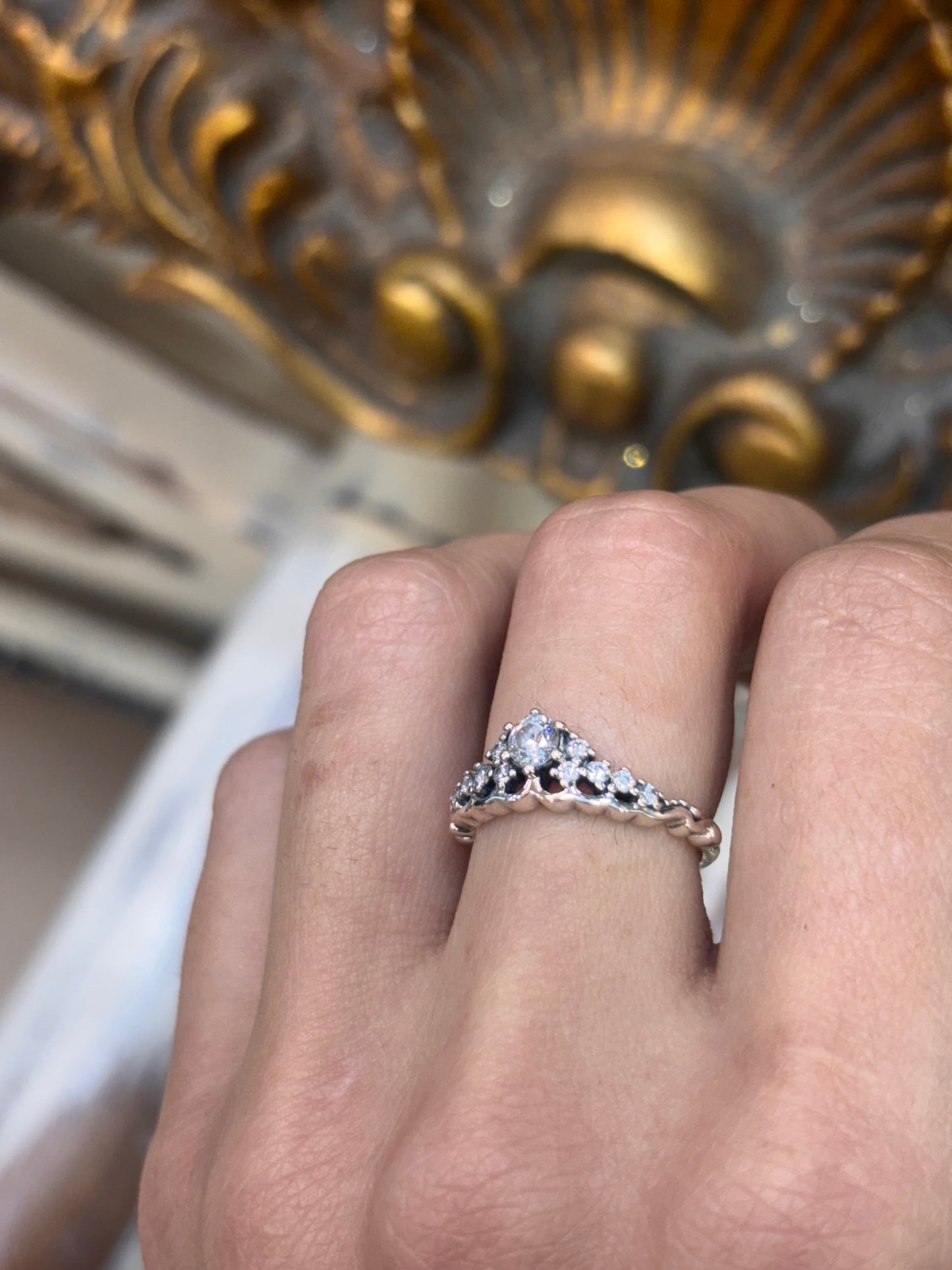 Womens 925 Silver Pandora Crown Ring