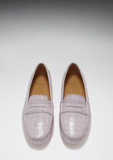 Women's Penny Driving Loafers, lilac croc print patent leather